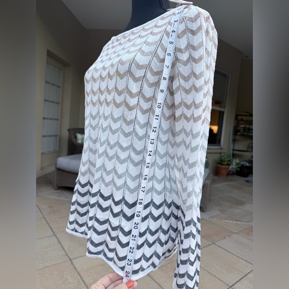 White House Black Market Metallic Chevron Long Sleeve Boatneck Sweater Top - Picture 4 of 7
